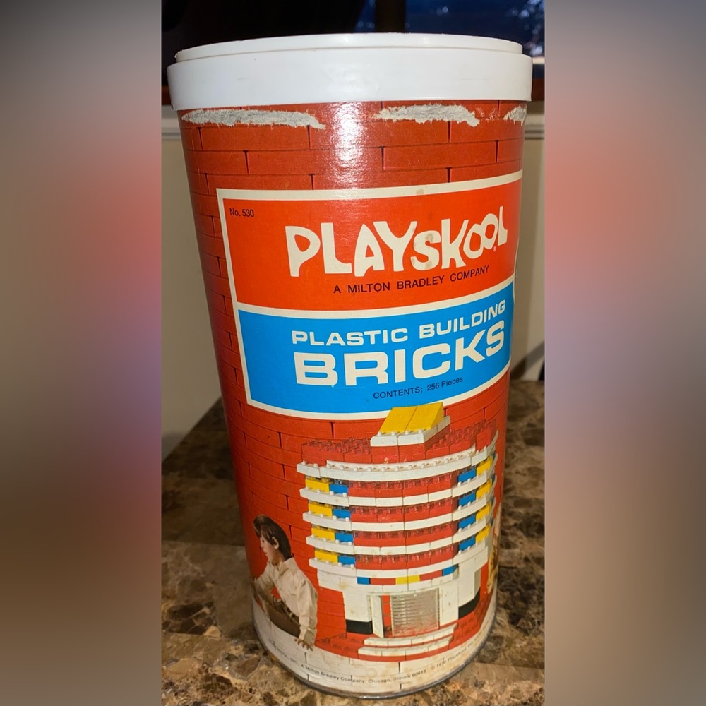 Playskool Plastic Building Bricks Set - Red, Blue, White